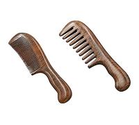 Fcuajdkq 2 peines de dientes anchos de sándalo, pelo rizado, portátil, de dientes gruesos, herramienta de masaje para el cabello, fino y grueso