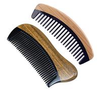 Fcuajdkq 2 peines de madera de sándalo verde natural, sin estática, dientes finos de madera negra, 12 cm x 5 cm y 150 mm x 50 mm x 8 mm