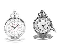 Fcuajdkq 2 relojes de bolsillo de aleación de plata, con collar, reloj de bolsillo, A y B, plata