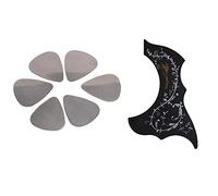 Fcuajdkq 6 púas de guitarra de acero inoxidable, plateadas y 1 golpeador de guitarra acústica, autoadhesivo, color negro