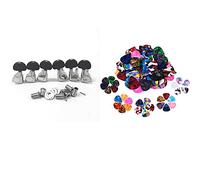 Fcuajdkq 60 púas de guitarra, 0,46 mm, 0,71 mm, 0,96 mm con 6 clavijas de afinación de cuerda de guitarra para izquierda y derecha