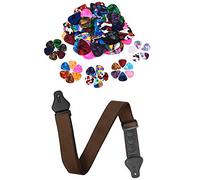 Fcuajdkq 60 púas de guitarra coloridas, 0,46 mm, 0,71 mm, 0,96 mm y 1 correa de guitarra con 3 soportes para púas para bajo eléctrico (café)