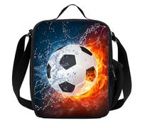 Fcuajdkq - Bolsa de almuerzo de fútbol para niños y niñas, bolsa caliente y isotérmica reutilizable con portabotellas, para escuela, camping, viajes, pícnic