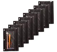 Fcuajdkq - Bolsas para lápices, bolsa de lápices de tela con , 3 anillos con ventana transparente para organizadores de clase escolar, Negro