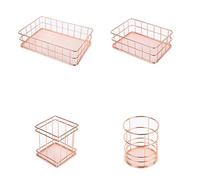 Fcuajdkq - Cesta de almacenamiento de metal de rosa con soporte organizador cosmético, oficina en casa, oficina, colección de aseo y baño
