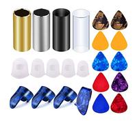 Fcuajdkq de Diapositivas de Guitarra Incluye 10 Piezas de Guitarra, 4 Piezas de Plástico para Pulgadas y Dedos y Protectores de Dedos de Guitarra Transparentes