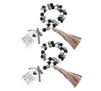 Fcuajdkq - Guirnalda de perlas de madera de granja rústica de 2 piezas con borlas, decoración de bandeja de varios niveles