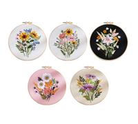 Fcuajdkq Kit de Bordado de 5 Juegos para Adultos Principiantes, Incluye de Flores Estampado, Hilos de Colores y Herramientas