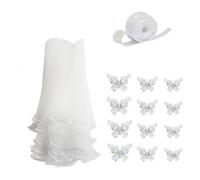 Fcuajdkq - Kit de papel de embalaje de flores blancas de encaje con cuentas de 4,37 metros para de flores, tul ondulado con cintas y mariposas 3D