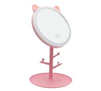 Fcuajdkq Lámpara de Maquillaje Portátil para Señoras de Espejo de Maquillaje Iluminado LED con Espejos Cosméticos de Forma de Escritorio de Almacenamiento (Rosa)