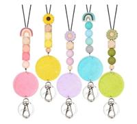 Fcuajdkq - Lote de 5 lentejuelas personalizadas, cordón para profesor, cordón con cuentas de iris, con cuentas y nombre para llaves