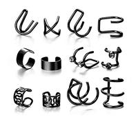 Fcuajdkq moda 12 piezas clip simple en forma de C letra perforada pinza para las mujeres geométricas regalo color negro, Aleación y cristal