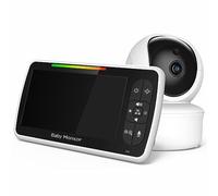 Fcuajdkq Monitor de Video para BebéS con Canciones de Cuna de 5 Pulgadas con CáMara y Audio Remoto Pan-Tilt-Zoom Sensor de Temperatura de Audio de 2 VíAs Enchufe de la UE