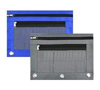 Fcuajdkq Paquete de 2 Bolsas para LáPices con 3 Anillas y 2 Bolsillos Bolsa de LáPices con Cremallera Bolsa para LáPices para Carpeta Bolsas para LáPices con Cremallera