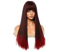 Fcuajdkq Peluca de Cosplay Negra Degradado Rojo de 62 cm Europa y Peluca de Cubierta de Cabeza de Color Degradado de Pelo y Liso