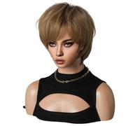 Fcuajdkq Peluca MarróN Dorado de 26 Cm, Pelo Corto Femenino, Unisex, Conjunto Superior Completo de Pelo de Fibra QuíMica, Cabeza Que Cubre el Pelo Corto