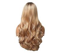 Fcuajdkq Peluca Oscura SintéTica Degradado Dorado Pelucas Onduladas Largas para Mujer Peluca de Pelo Resistente Fiesta Diario Uso Natural 60Cm