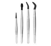 Fcuajdkq - Pinzas de depilar (4 piezas, con puntas de goma, pinzas para depilar revestidas de PVC,pinzas de punta recta/placa de goma, pinzas curvadas negras