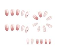 Fcuajdkq UñAs Rosadas con Purpurina y Degradado Cambio Gradual de UñAs con Diamantes de ImitacióN de Mariposa Prensa Usable en las UñAs Puntas de UñAs de Cobertura