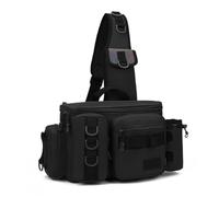 Fcuajdkq Versátil mochila de pesca con mosca con soporte para caña y caja de señuelos, bolsa de hombro convertible, A, Black