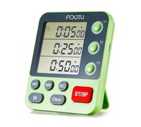 FCXJTU Temporizador digital de cocina triple doble, temporizador de memoria de 3 canales, temporizador de cocción de pantalla grande, alarma de volumen fuerte y luz intermitente con parte trasera