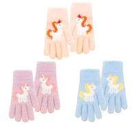 FCXVXCL 3 Pares Manoplas para Niños,Prueba de Frío Guantes Con Dedos Completos Manoplas Punto Elásticos Guantes Mitones Invierno de Cálidos y Coloridos para Niños de 4 a 10 Años