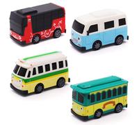 FCXVXCL 4pcs Mini Bus Toys,Mini Bus Coche de Juguete, Juguete de Autobús para Tirar hacia Atrás, Autobuses de Juguete,Regalo De Fiesta Cumpleaños(9cm)