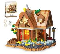 FCXVXCL Bloques Construcción Arquitectura Bloques Cabaña Arquitectura Juguete con Luces Decoración del Hogar Marrón Regalo Creativo y Decoración para Adolescentes 11.5×10.2×10cm