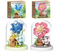 FCXVXCL Bloques Construcción Flores 2 Piezas Ramo Bloques Construcción con Cúpula Artificiales Tulipán Gardenia Colección Botánica de Ladrillos Decoración Regalos Creativos