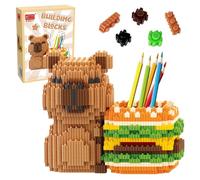 FCXVXCL Capybara Soporte Bloques Construcción Capybara con Hamburguesa Mini Bloques de Construcción Juego Bloques Adorable Decoración de Escritorio Regalo para Niñas y Niños