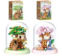FCXVXCL Casa Árbol Bonsai Cerezo Plástico 2 Piezas Bloques Construcción Casas Árboles Juegos de Bloques Construcción con Cúpula Kit de Árbol Bonsái Artificial Decoración