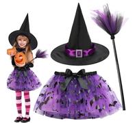 FCXVXCL Disfraz de Brujas para Niños 3pcs Vestido de Bruja Disfraces de Carnaval Bruja, Falda TuTu Niñas Disfraz Carnaval Mascarada Fiesta Halloween Navidad Purple