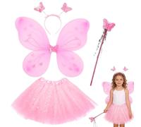 FCXVX isfraz de Hadas Niña Conjuntos Disfraces de Mariposa Brillantes Alas Hada Disfraces Alas Ángel con Varita Mágica y Diadema Regalo para Halloween o Carnaval Rosa