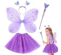 FCXVX isfraz de Hadas Niña Conjuntos Disfraces de Mariposa Brillantes Alas Hada Disfraces Alas Ángel con Varita Mágica y Diadema Regalo para Cumpleaños o Carnaval Púrpura