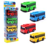 FCXVXCL Mini Bus Toys,4pcs Mini Bus Coche de Juguete, Juguete de Autobús para Tirar hacia Atrás, Autobuses de Juguete,Regalo De Fiesta Cumpleaños(9cm)