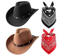 FCXVXCL Sombrero Vaquero 4 Piezas Con Bufanda Cuadrada Multifuncional Accesorio De Cowboy Para Hombres Y Mujeres Sombrero Occidental Para Disfraces Para Carnava Temática