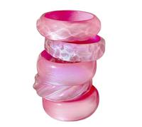 Fcyonixee 5 pulseras gruesas de resina para mujer, brazalete ancho bohemio iridiscente con purpurina, pulsera retro Y2K, Talla única, Resina, No es una piedra preciosa