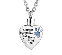 FCZDQ Pet Paw - Collar de urna de acero inoxidable para cenizas con texto en inglés "No longer by my side but forever in my heart", color azul