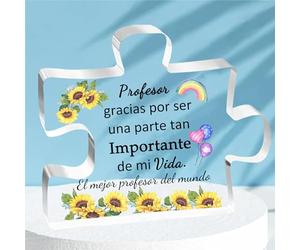 FCZIVA Maestro Acrílico Rompecabezas Placa Adornos Hombres Día del Profesor Regalos Escritorio Letrero Apreciar Navidad Decoración del Hogar Cumpleaños Jubilación Gracias Recuerdos Girasoles