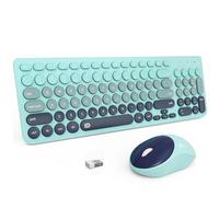 FD Combo de teclados y mouse inalámbricos, USB de 2.4 GHz, teclado inalámbrico lindo, teclas redondas, silencioso y delgado, juego para laptop, computadora, TV y Mac, azul índigo colorido