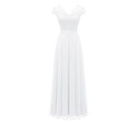 FDBTYJN Vestidos de Fiesta de Noche Mujer Vestido de Noche Formal Largo de Gasa con Escote en V Doble y Borde de Encaje, Elegante, Ajustado, Maxi, for Fiesta, graduación y Noche.(White,L)