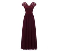 FDBTYJN Vestidos de Fiesta de Noche Mujer Vestido de Noche Formal Largo de Gasa con Escote en V Doble y Borde de Encaje, Elegante, Ajustado, Maxi, for Fiesta, graduación y Noche.(Purple,XL)