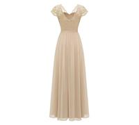 FDBTYJN Vestidos de Fiesta de Noche Mujer Vestido de Noche Formal Largo de Gasa con Escote en V Doble y Borde de Encaje, Elegante, Ajustado, Maxi, for Fiesta, graduación y Noche.(Light Grey,M)