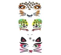 FDCGAS 3 Piezas pegatinas cara,Pegatinas para Tatuajes Faciales, Pegatinas Animales Cara Purpurina, Leopardo Gato Tigre Pavo real Tatuajes Temporales pegatinas cara,Para La Cara Halloween Carnaval