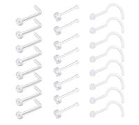 FDCGAS piercing nariz - 24pcs Claro Anillo de la Nariz de la Nariz Stud Retenedor,Transparente de plástico en forma de L Anillos de la Nariz Sacacorchos Anillos Piercing Joyería para Mujeres Hombres