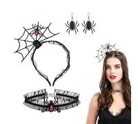 FDCGAS Set da 4 pezzi Diadema de Telaraña Diademas de Telaraña Diadema de Halloween Pendientes de Mujer de Halloween con Collar de Telaraña Decoraciones para el Cabello para Halloween,Cosplay