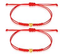FdcZeyxior 2 pulseras de cuerda roja, pulseras de cuerda roja trenzada para mujer, pulseras de corazón dorado para madre e hija, pulsera de amistad para amigos, parejas, hermanas, regalo del día de