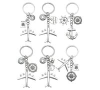 FDDU 6 Piezas Accesorio De Llaves para Viajeros, Llavero Avión Plata, Mini Llavero Tema Viajes, Porta Llaves Ancla Timón Cámara, Adecuado, para Regalos, Regalos, para Familiares, Amigos, Parejas