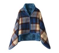 FDDYA Wearable Blanket, Comfy Poncho Throw With Buttons,Comfy Plaid Shawl For Office, For Office, Bed, Sofa And Outdoors, All Seasons(A-blue,100X140CM)