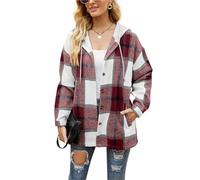 FDDYA Womens Flannel Shirt,s Casual Lapel Long Sleeve Outwear, Flannel Hooded,Plaid Button Down Shirt,Warm Fall Winter Blouses(Burgundy,S)